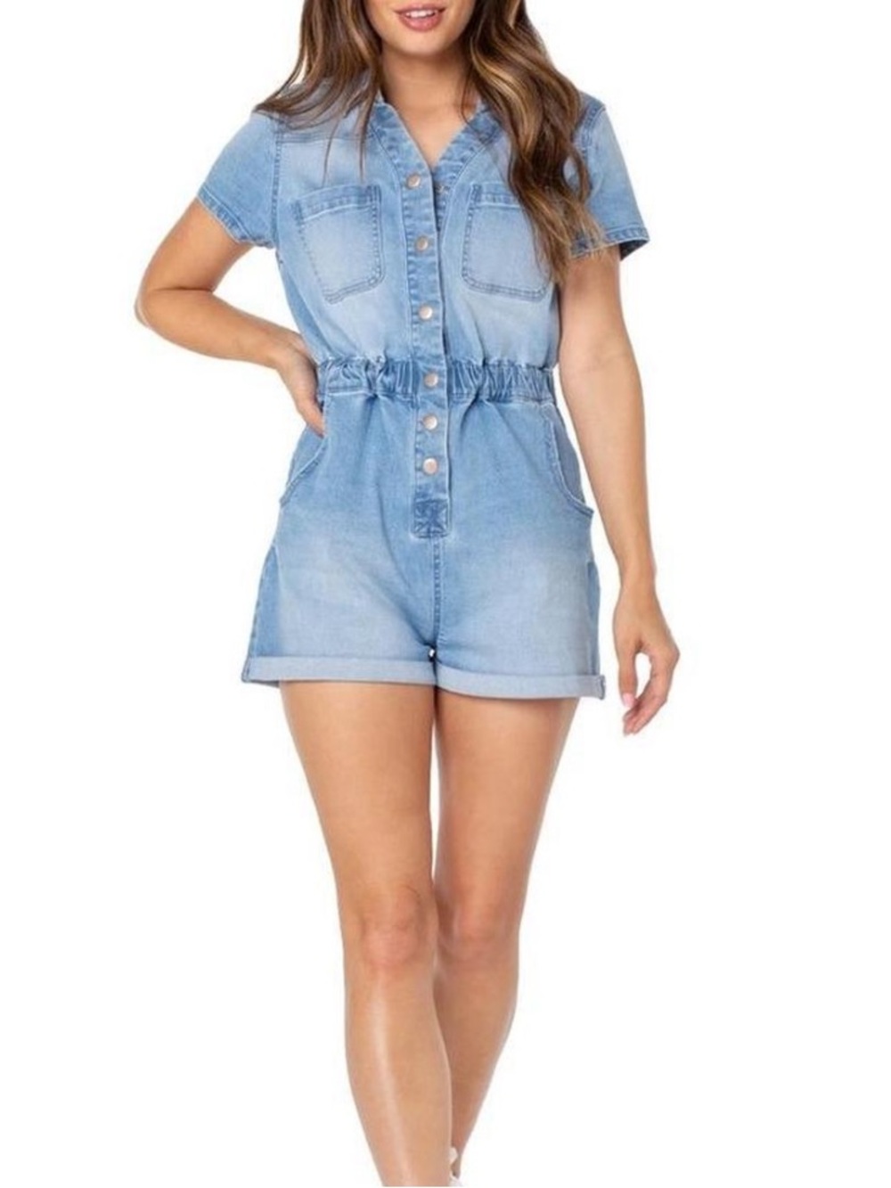 Celebrity Pink light denim romper